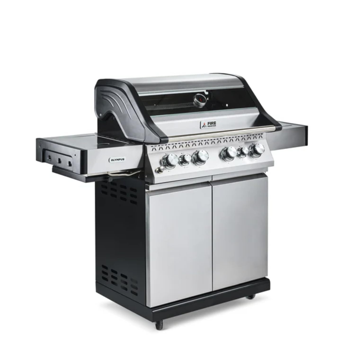 Fire Mountain Olympus 8 Burner Gas BBQ, Stainless Steel Barbecue Cast Iron Grill, Glass Viewing Lid, Side Burner & Built-In Temperature Gauge, Extra Large Outdoor Grill for Garden Parties & Patio