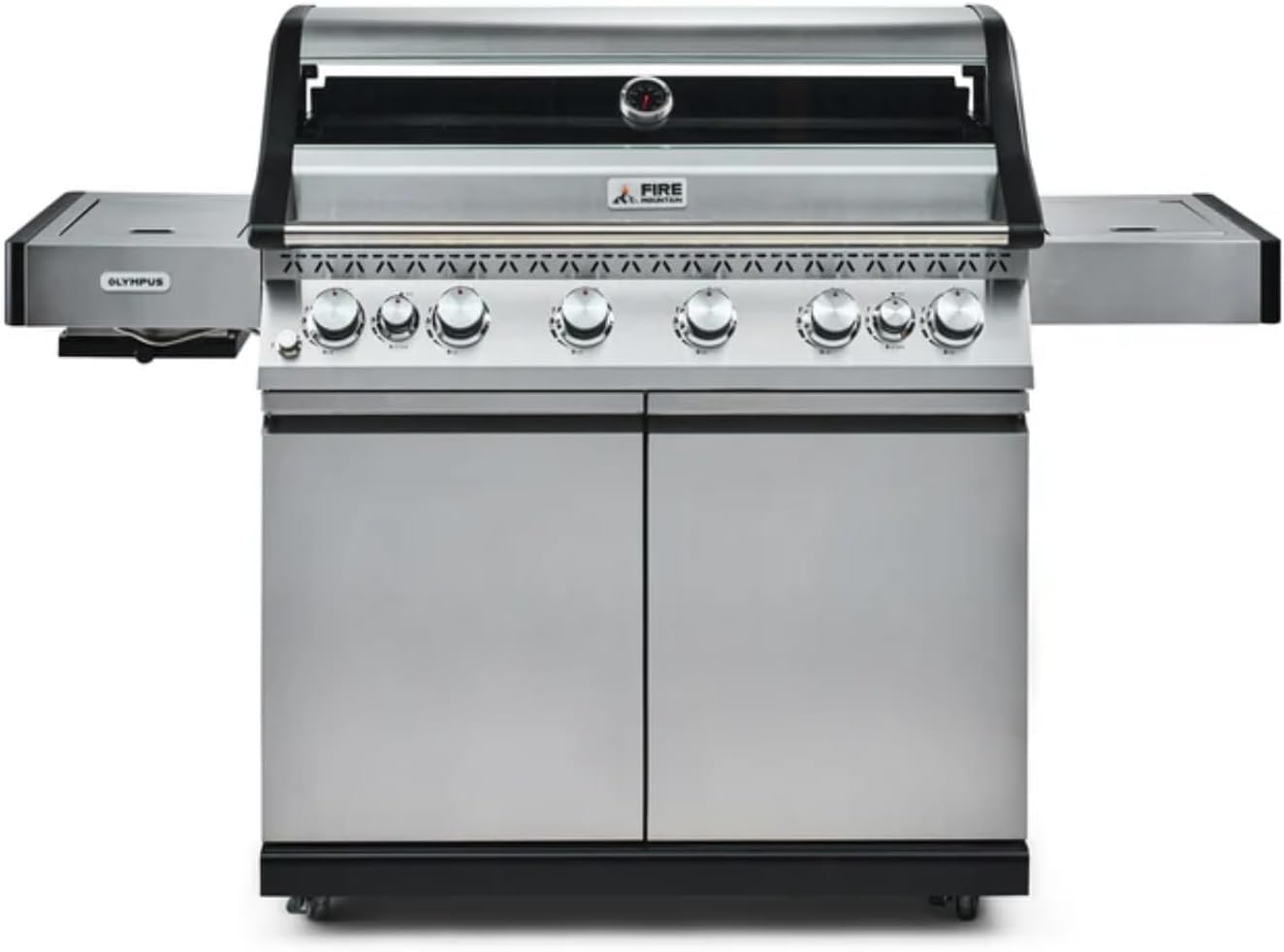 Fire Mountain Olympus 8 Burner Gas BBQ, Stainless Steel Barbecue Cast Iron Grill, Glass Viewing Lid, Side Burner & Built-In Temperature Gauge, Extra Large Outdoor Grill for Garden Parties & Patio