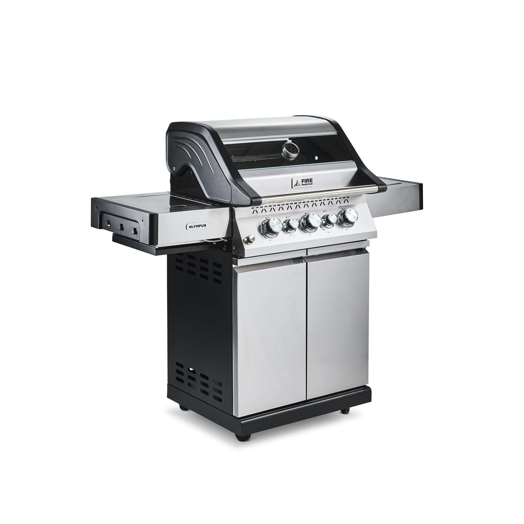 Fire Mountain Olympus 8 Burner Gas BBQ, Stainless Steel Barbecue Cast Iron Grill, Glass Viewing Lid, Side Burner & Built-In Temperature Gauge, Extra Large Outdoor Grill for Garden Parties & Patio