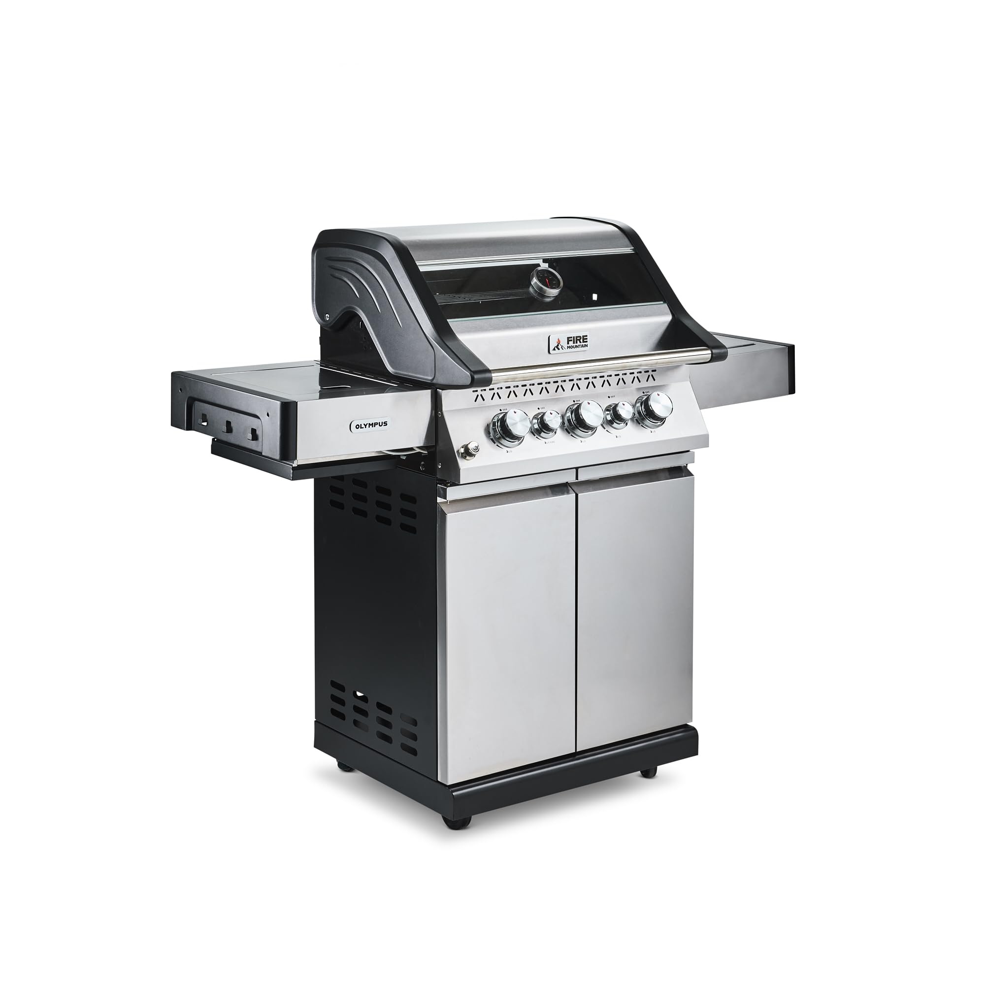 Fire Mountain Olympus 8 Burner Gas BBQ, Stainless Steel Barbecue Cast Iron Grill, Glass Viewing Lid, Side Burner & Built-In Temperature Gauge, Extra Large Outdoor Grill for Garden Parties & Patio