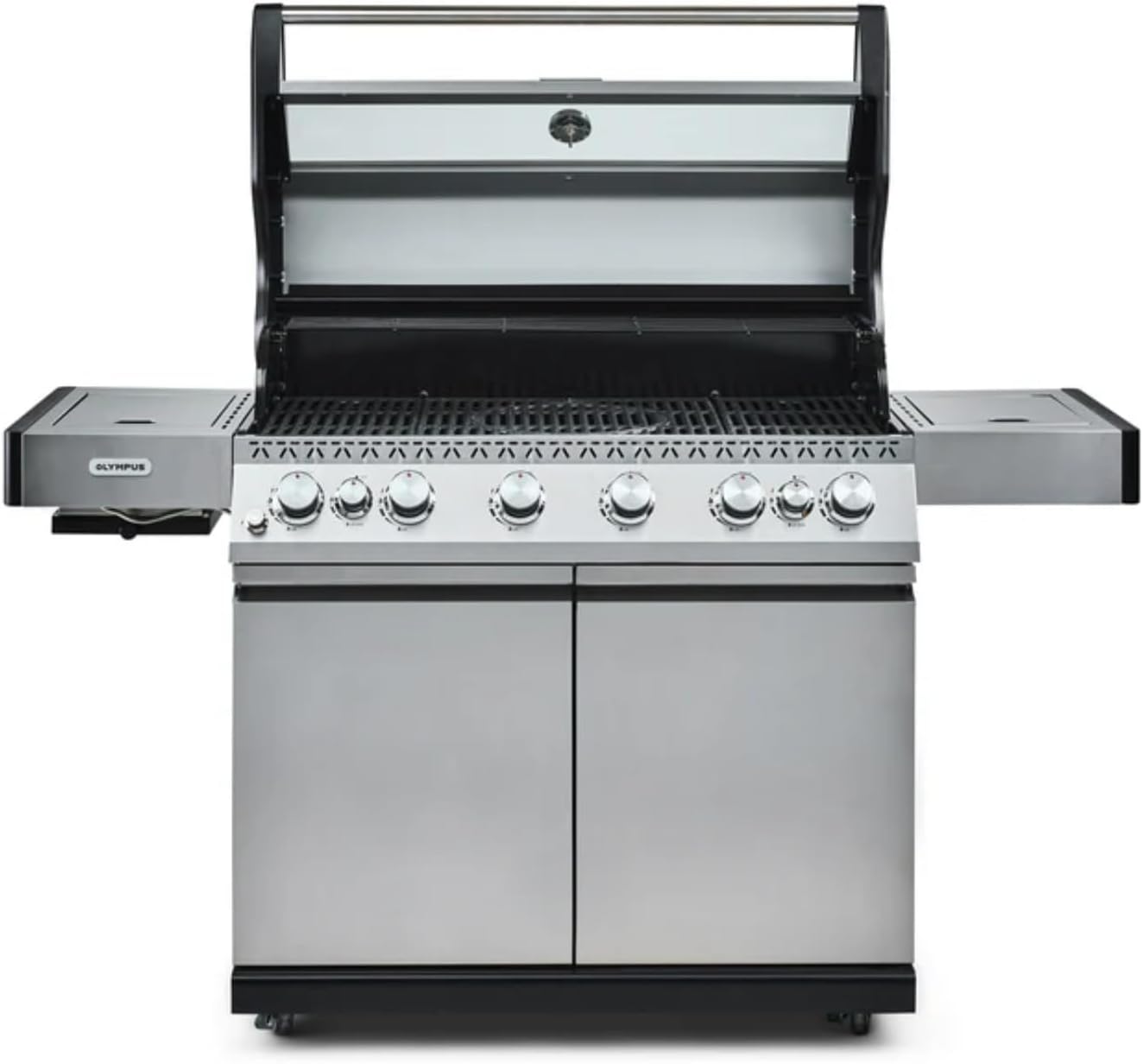 Fire Mountain Olympus 8 Burner Gas BBQ, Stainless Steel Barbecue Cast Iron Grill, Glass Viewing Lid, Side Burner & Built-In Temperature Gauge, Extra Large Outdoor Grill for Garden Parties & Patio