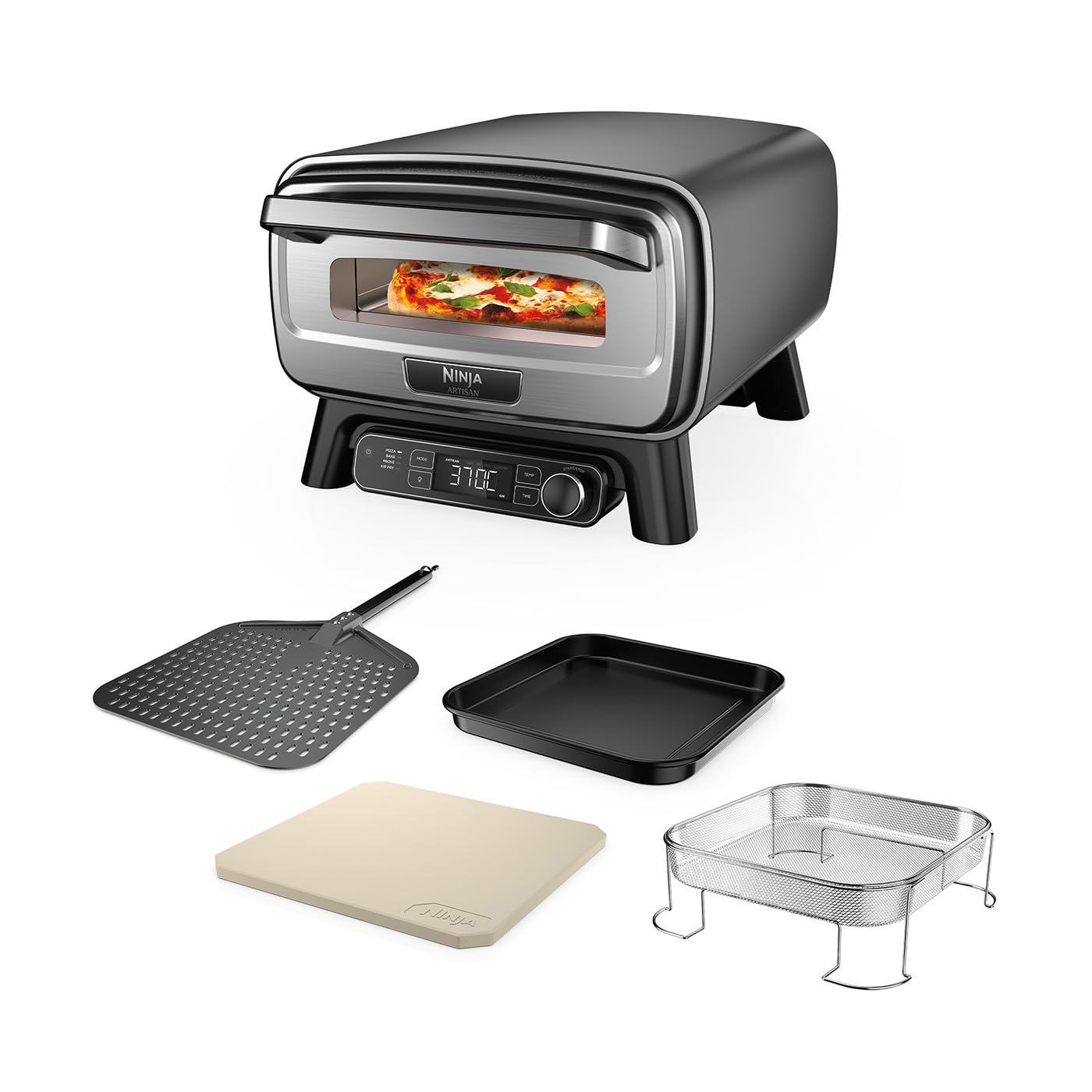 Ninja Woodfire Electric Outdoor Oven, 8-in-1 Pizza Oven, High-Heat Roaster & BBQ Smoker with Roast Rack, Pro-Heat Tray, Pizza Stone,Wood Pellets & Scoop, Electric,6 Pizza Settings,Burnt Orange OO101UK