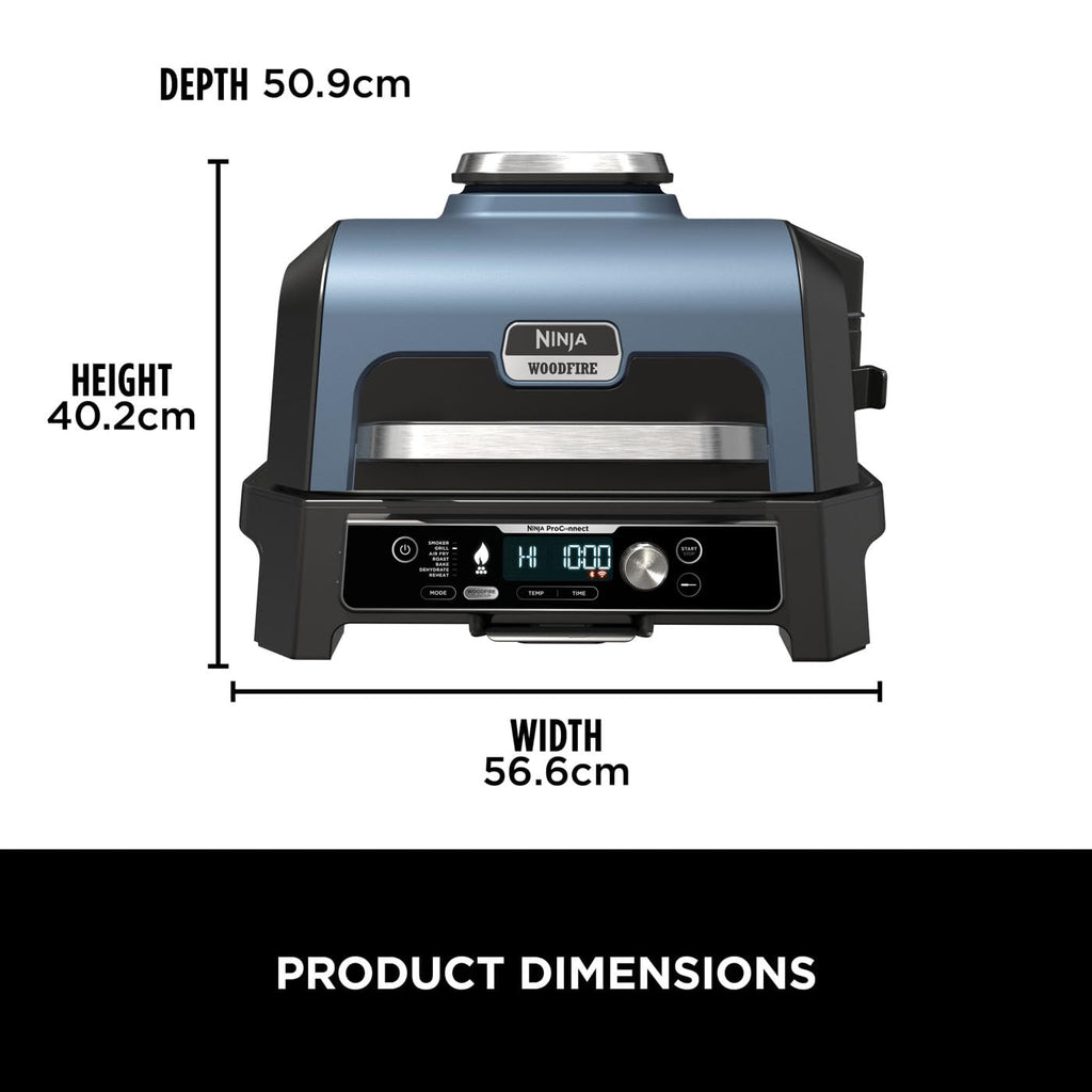 Ninja Woodfire Pro Connect XL Electric BBQ Grill and Smoker with App Control, Digital Probe, Large 7-in-1 Outdoor Grill and Air Fryer with Woodfire Pellets, Weather Resistant, Blue and Black OG901UK