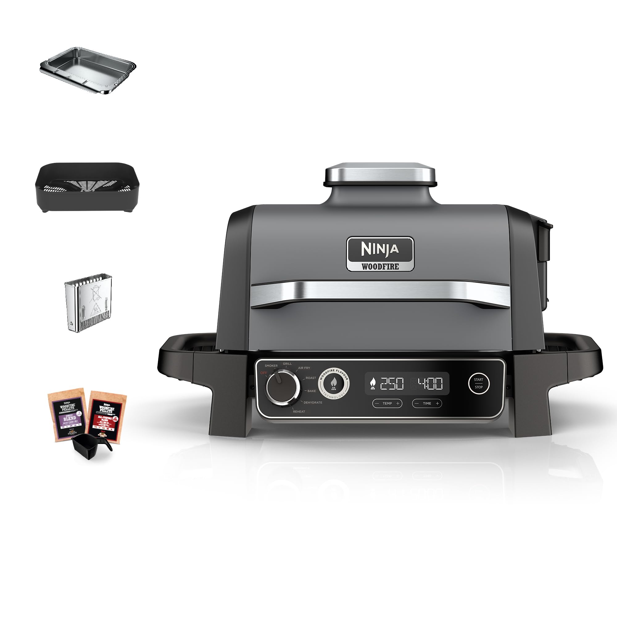 Ninja Woodfire Pro Connect XL Electric BBQ Grill and Smoker with App Control, Digital Probe, Large 7-in-1 Outdoor Grill and Air Fryer with Woodfire Pellets, Weather Resistant, Blue and Black OG901UK