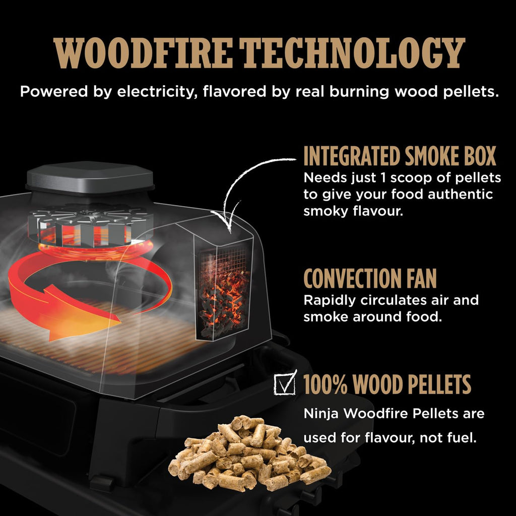 Ninja Woodfire Pro Connect XL Electric BBQ Grill and Smoker with App Control, Digital Probe, Large 7-in-1 Outdoor Grill and Air Fryer with Woodfire Pellets, Weather Resistant, Blue and Black OG901UK