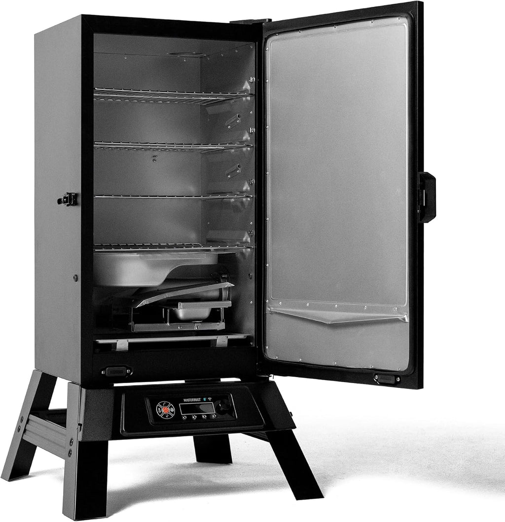 Masterbuilt 710 WiFi Digital Smoker, Vertical Design, 711 Cooking Sq. Inches, 4 Chrome Coated Smoking Racks, Wood Chip Loader, Electric Fuel Source to Plug in and Start Cooking, Black Model MB20072124