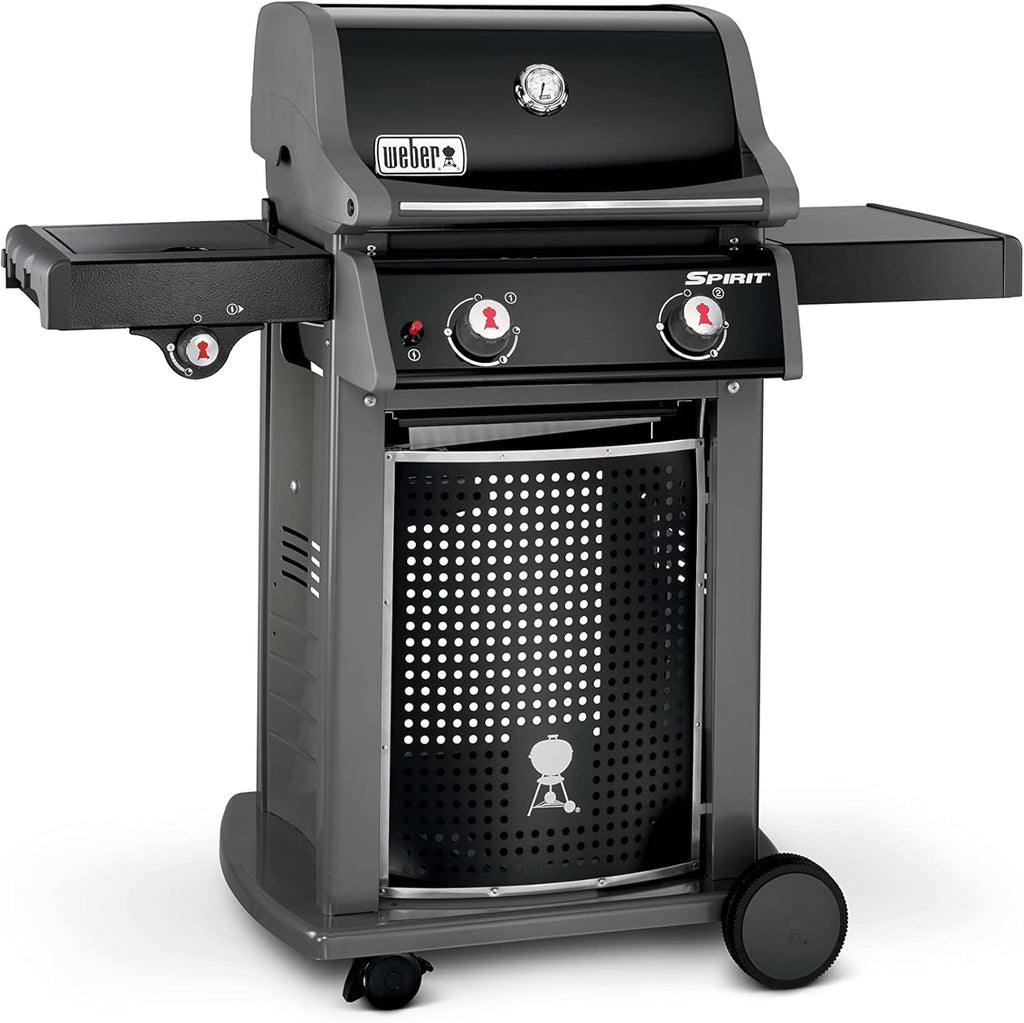 Weber Spirit E-220 Classic Gas Grill, 2 Burners + Side Burner, 52 x 45cm Grill Area, Warming Rack, Lid Thermometer, Foldable Side Table (Right), 4 Wheels - Black (46015074)