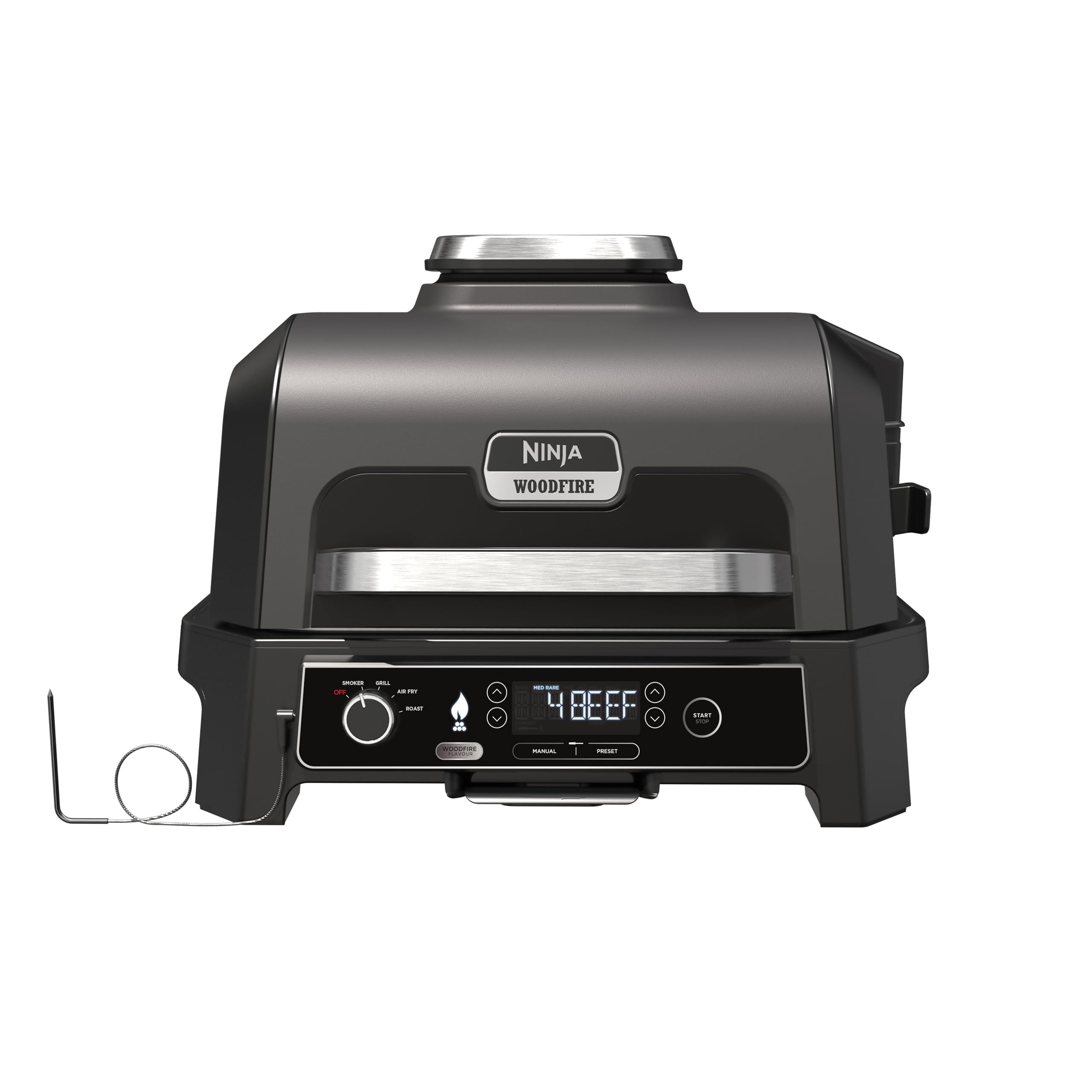 Ninja Woodfire Pro Connect XL Electric BBQ Grill and Smoker with App Control, Digital Probe, Large 7-in-1 Outdoor Grill and Air Fryer with Woodfire Pellets, Weather Resistant, Blue and Black OG901UK