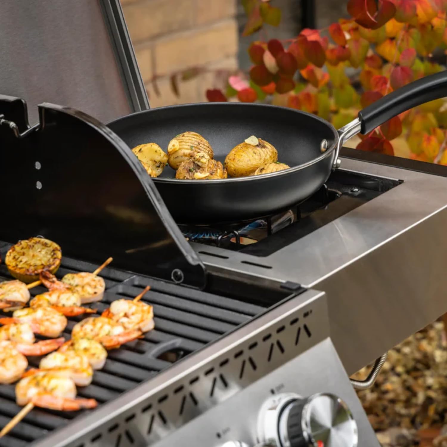 Fire Mountain Olympus 8 Burner Gas BBQ, Stainless Steel Barbecue Cast Iron Grill, Glass Viewing Lid, Side Burner & Built-In Temperature Gauge, Extra Large Outdoor Grill for Garden Parties & Patio