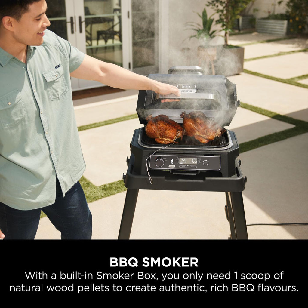 Ninja Woodfire Pro Connect XL Electric BBQ Grill and Smoker with App Control, Digital Probe, Large 7-in-1 Outdoor Grill and Air Fryer with Woodfire Pellets, Weather Resistant, Blue and Black OG901UK