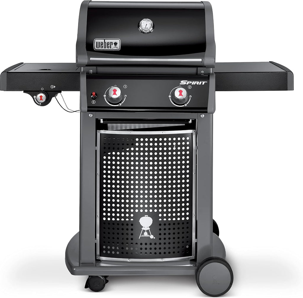 Weber Spirit E-220 Classic Gas Grill, 2 Burners + Side Burner, 52 x 45cm Grill Area, Warming Rack, Lid Thermometer, Foldable Side Table (Right), 4 Wheels - Black (46015074)