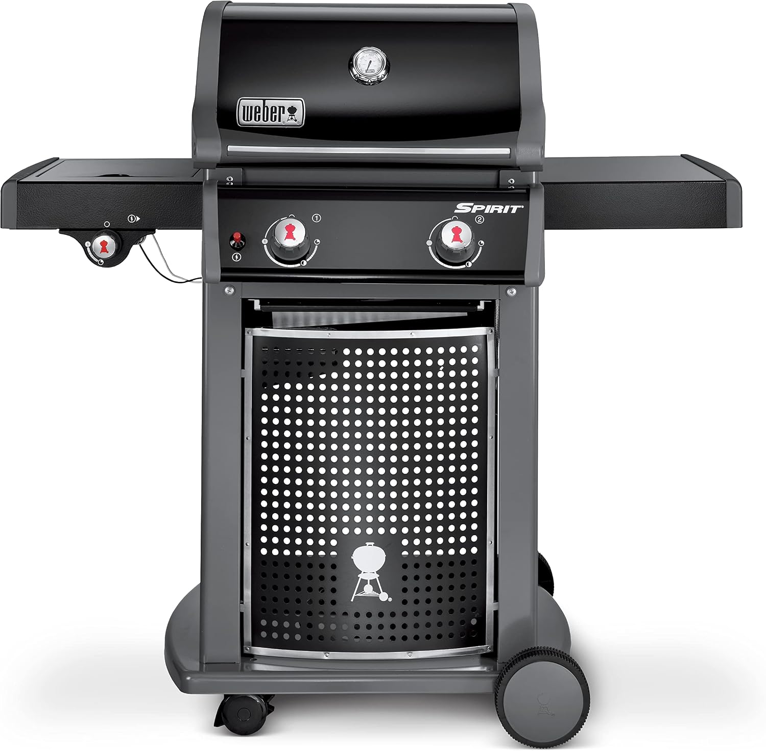 Weber Spirit E-220 Classic Gas Grill, 2 Burners + Side Burner, 52 x 45cm Grill Area, Warming Rack, Lid Thermometer, Foldable Side Table (Right), 4 Wheels - Black (46015074)