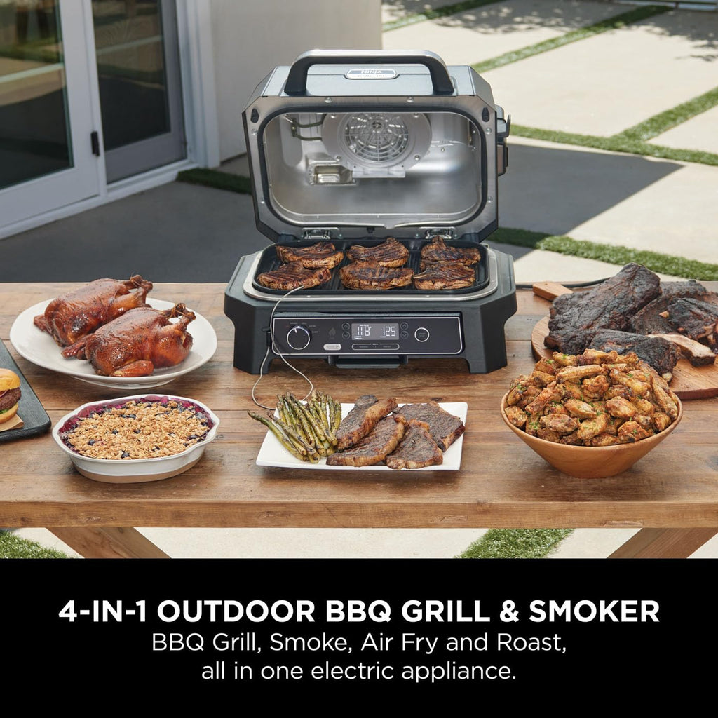 Ninja Woodfire Pro Connect XL Electric BBQ Grill and Smoker with App Control, Digital Probe, Large 7-in-1 Outdoor Grill and Air Fryer with Woodfire Pellets, Weather Resistant, Blue and Black OG901UK