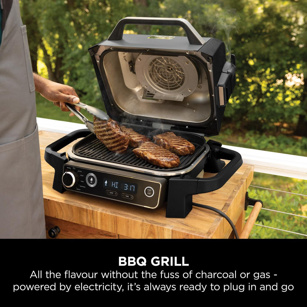 Ninja Woodfire Pro Connect XL Electric BBQ Grill and Smoker with App Control, Digital Probe, Large 7-in-1 Outdoor Grill and Air Fryer with Woodfire Pellets, Weather Resistant, Blue and Black OG901UK