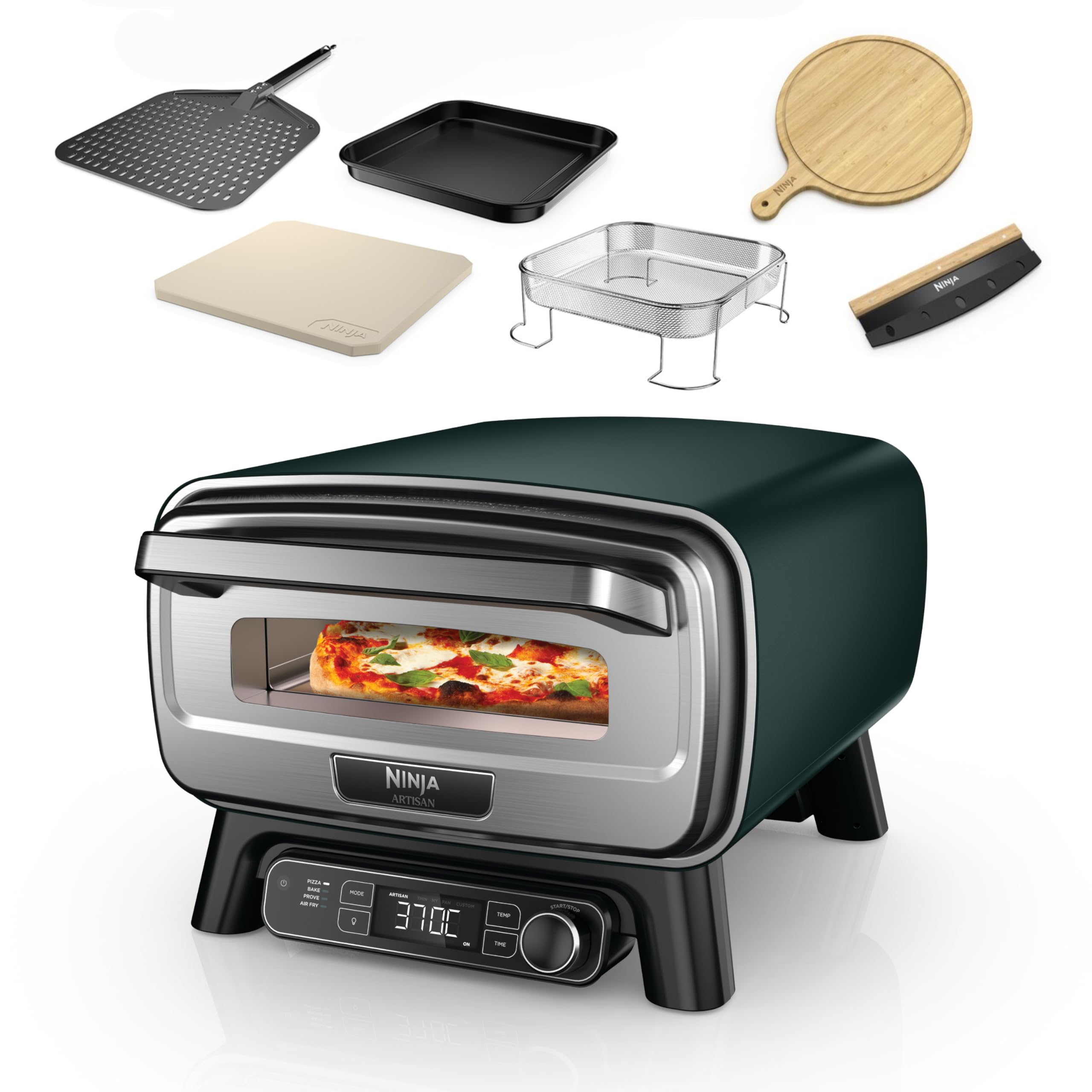 Ninja Woodfire Electric Outdoor Oven, 8-in-1 Pizza Oven, High-Heat Roaster & BBQ Smoker with Roast Rack, Pro-Heat Tray, Pizza Stone,Wood Pellets & Scoop, Electric,6 Pizza Settings,Burnt Orange OO101UK