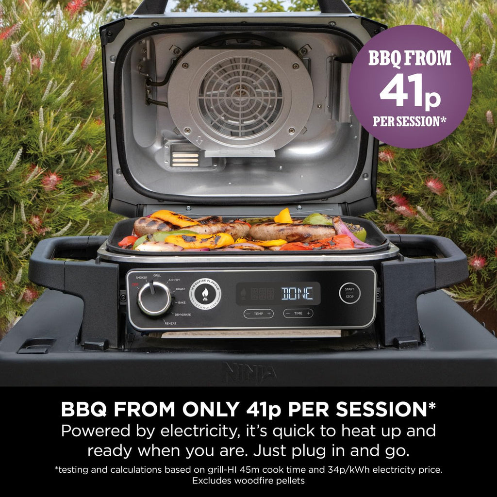 Ninja Woodfire Pro Connect XL Electric BBQ Grill and Smoker with App Control, Digital Probe, Large 7-in-1 Outdoor Grill and Air Fryer with Woodfire Pellets, Weather Resistant, Blue and Black OG901UK