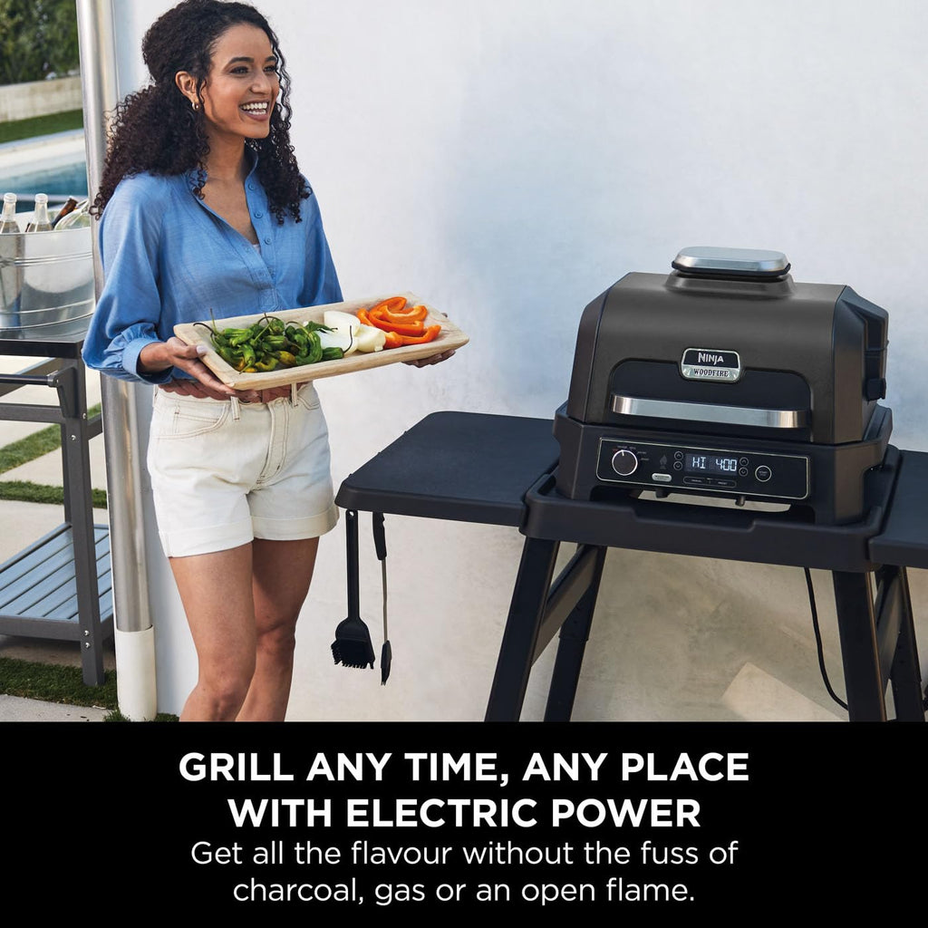 Ninja Woodfire Pro Connect XL Electric BBQ Grill and Smoker with App Control, Digital Probe, Large 7-in-1 Outdoor Grill and Air Fryer with Woodfire Pellets, Weather Resistant, Blue and Black OG901UK