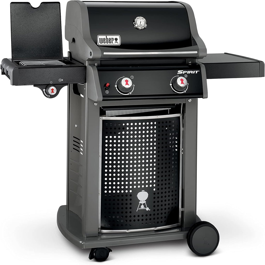 Weber Spirit E-220 Classic Gas Grill, 2 Burners + Side Burner, 52 x 45cm Grill Area, Warming Rack, Lid Thermometer, Foldable Side Table (Right), 4 Wheels - Black (46015074)