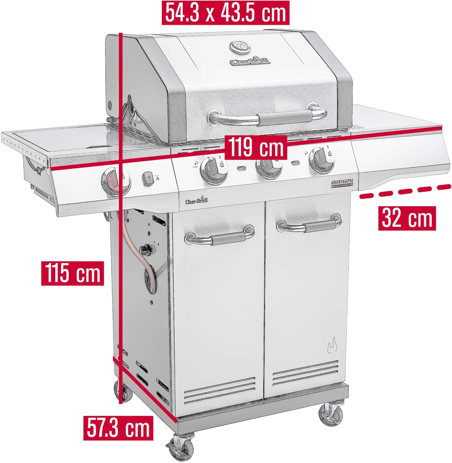 Char-Broil Advantage PRO S 3-3 Burner Gas Barbecue Grill with TRU-Infrared Technology and 900 °C Sear Burner Stainless Steel
