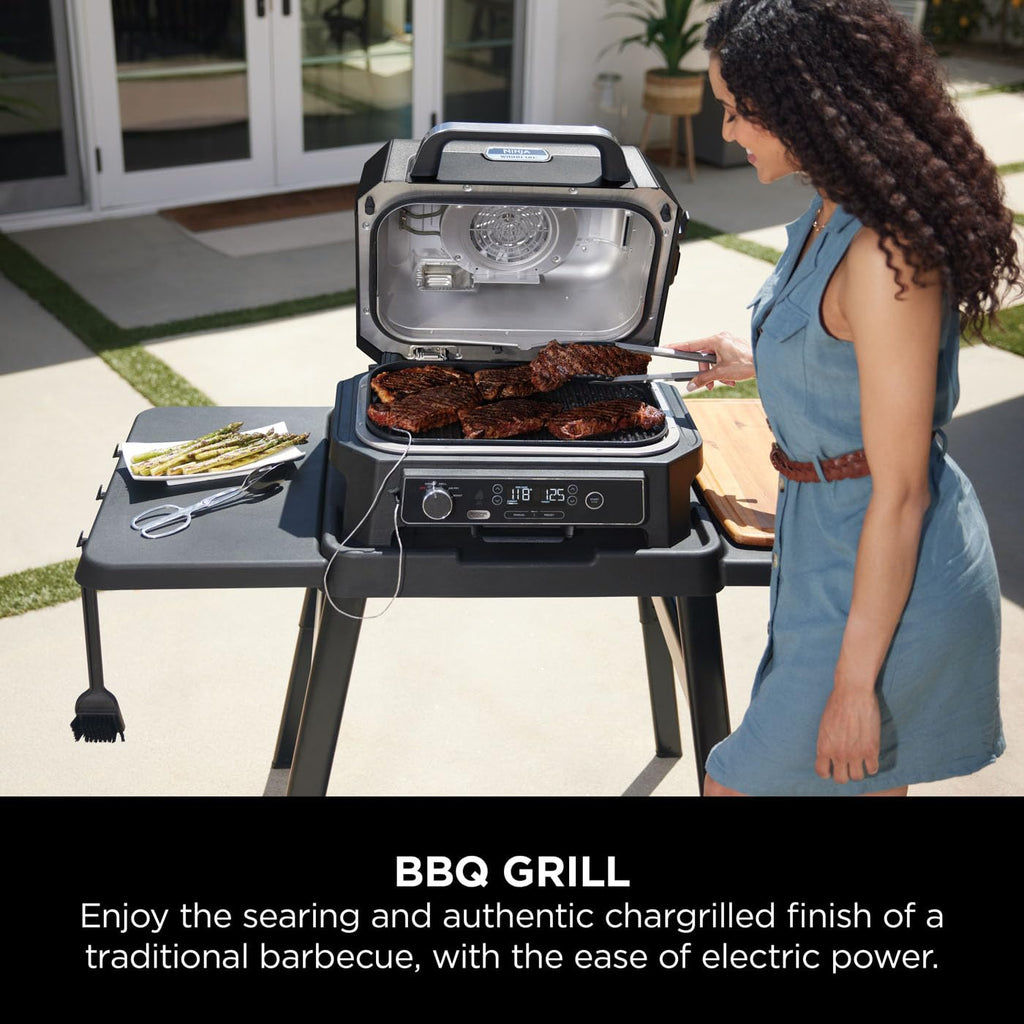 Ninja Woodfire Pro Connect XL Electric BBQ Grill and Smoker with App Control, Digital Probe, Large 7-in-1 Outdoor Grill and Air Fryer with Woodfire Pellets, Weather Resistant, Blue and Black OG901UK