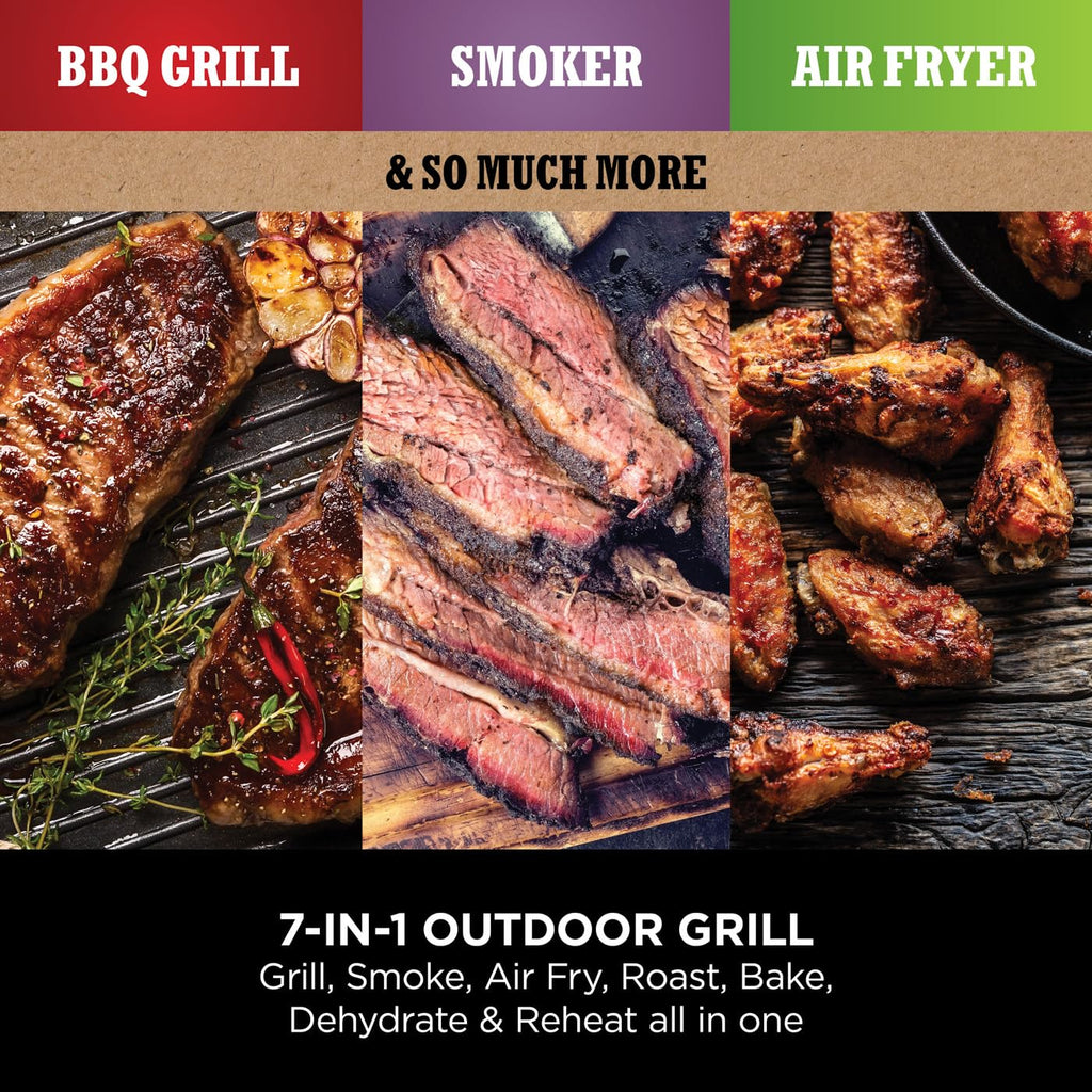 Ninja Woodfire Pro Connect XL Electric BBQ Grill and Smoker with App Control, Digital Probe, Large 7-in-1 Outdoor Grill and Air Fryer with Woodfire Pellets, Weather Resistant, Blue and Black OG901UK