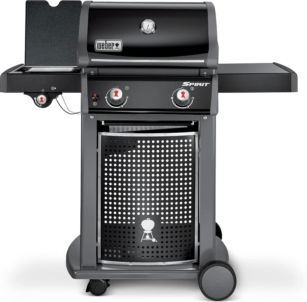 Weber Spirit E-220 Classic Gas Grill, 2 Burners + Side Burner, 52 x 45cm Grill Area, Warming Rack, Lid Thermometer, Foldable Side Table (Right), 4 Wheels - Black (46015074)