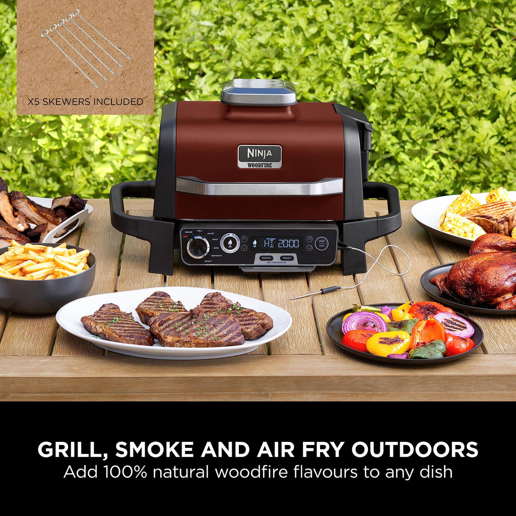 Ninja Woodfire Pro Connect XL Electric BBQ Grill and Smoker with App Control, Digital Probe, Large 7-in-1 Outdoor Grill and Air Fryer with Woodfire Pellets, Weather Resistant, Blue and Black OG901UK