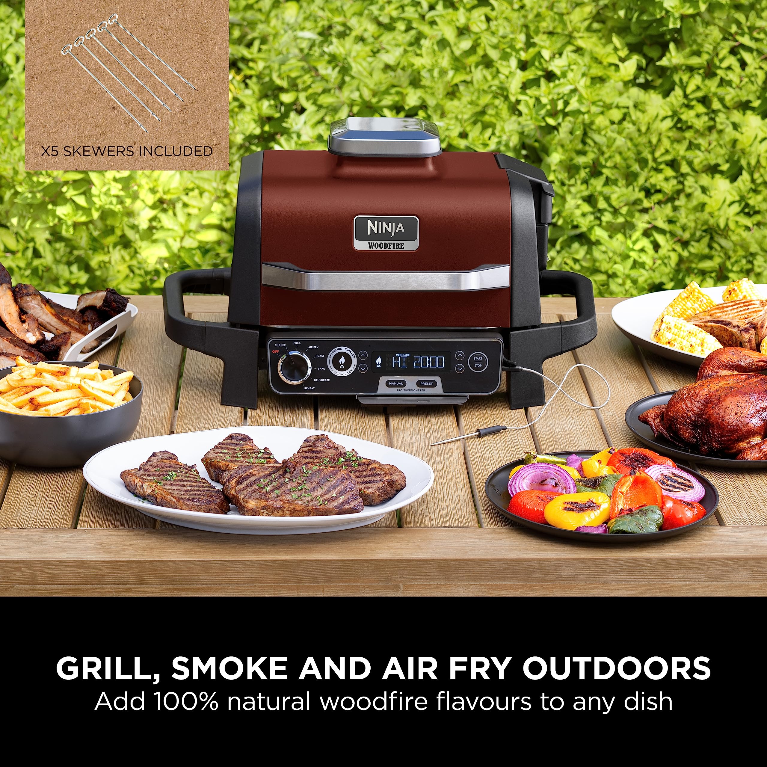Ninja Woodfire Pro Connect XL Electric BBQ Grill and Smoker with App Control, Digital Probe, Large 7-in-1 Outdoor Grill and Air Fryer with Woodfire Pellets, Weather Resistant, Blue and Black OG901UK